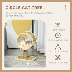 PawHut 56cm Cat Tree for Indoor Cats, with Scratching Post, Tunnel, Toy Ball - Beige