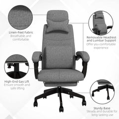 Vinsetto Linen-Look Office Chair, with 160√Ç¬∞ Reclining Back and Footrest - Grey