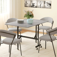 HOMCOM Six-Seater Drop-Leaf Dining Table, with Wheels - Grey Wood-Effect