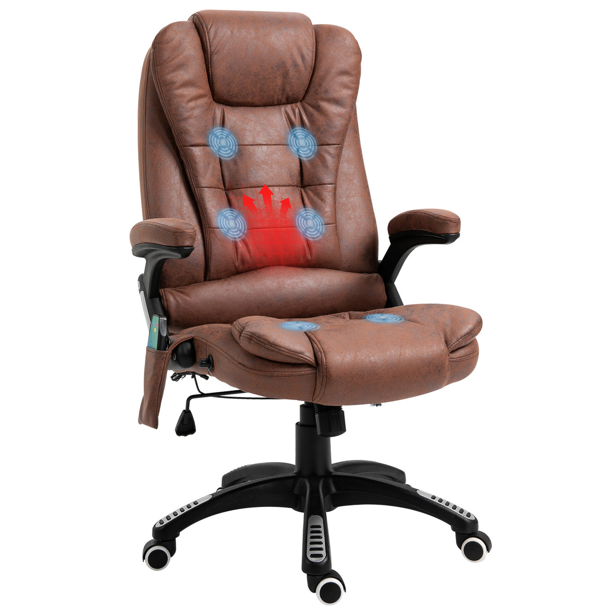 Vinsetto Massage Recliner Chair Heated Office Chair with Six Massage Points Microfiber Cloth 360√Ç¬∞ Swivel Wheels Brown