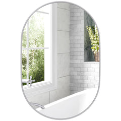 HOMCOM 60cm Aluminium Frame Round Bathroom Mirror - Silver Tone