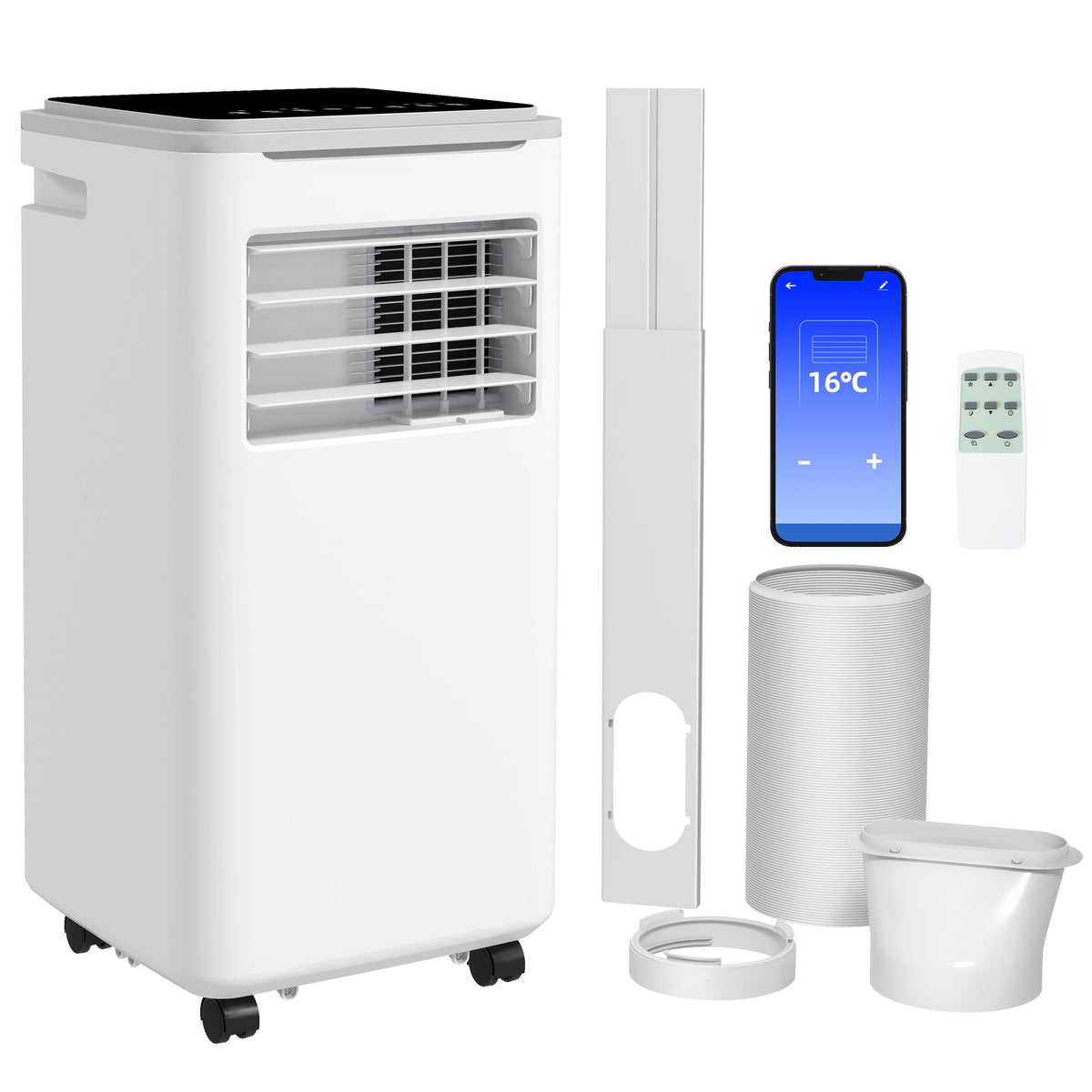 HOMCOM 9000 BTU Portable Air Conditioner, Smart Home WiFi Compatible, 4 in 1 Air Conditioning Unit, Dehumidifier, Fan with Remote, 24H Timer, Window Venting Kit, 20m√Ç¬≤, R290, A Energy Efficiency