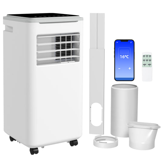 HOMCOM 9000 BTU Portable Air Conditioner, Smart Home WiFi Compatible, 4 in 1 Air Conditioning Unit, Dehumidifier, Fan with Remote, 24H Timer, Window Venting Kit, 20m√Ç¬≤, R290, A Energy Efficiency