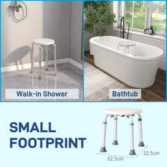 HOMCOM Shower Chair, Height Adjustable Aluminium Shower Stool with Non-Slip Feet for Disabled, Elderly, White