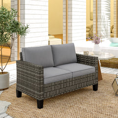 Outsunny Two-Seater Rattan Outdoor Sofa - Dark Grey