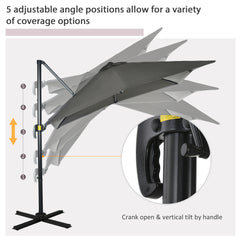 Outsunny 2.5 x 2.5m Patio Offset Parasol Umbrella Cantilever Hanging Aluminium Sun Shade Canopy Shelter 360√Ç¬∞ Rotation with Crank Handle and Cross Base, Grey