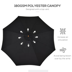 Outsunny 3(m) Garden Parasol, Pulley Operated Patio Umbrella, Wooden Table Market Umbrella with Rope Pulley Mechanism and 8 Ribs, Black