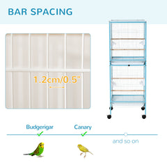 PawHut Bird Cage Budgie Cage 2 In 1 Large Aviary with Wheels Removable Trays for Finch Canaries Cockatiels Light Blue