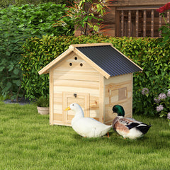 PawHut Wooden Duck House with Double Doors, Openable Roof, Ventilation Holes, Removable Base, Natural Wood Finish