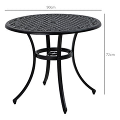 Outsunny 90cm Four-Seated Round Aluminium Garden Table, with Parasol Hole