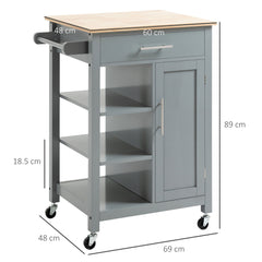 HOMCOM Compact Kitchen Trolley Utility Cart on Wheels with Open Shelf & Storage Drawer for Dining Room, Kitchen, Grey