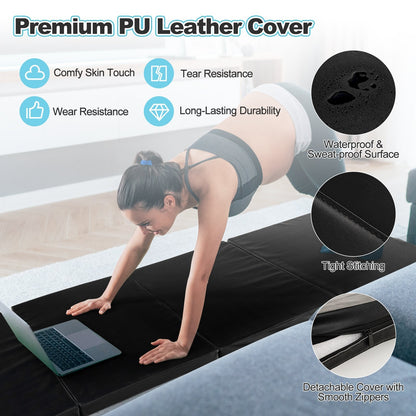 Folding Gymnastics Mat with Carry Handles, Hook and Loop Fasteners-Black