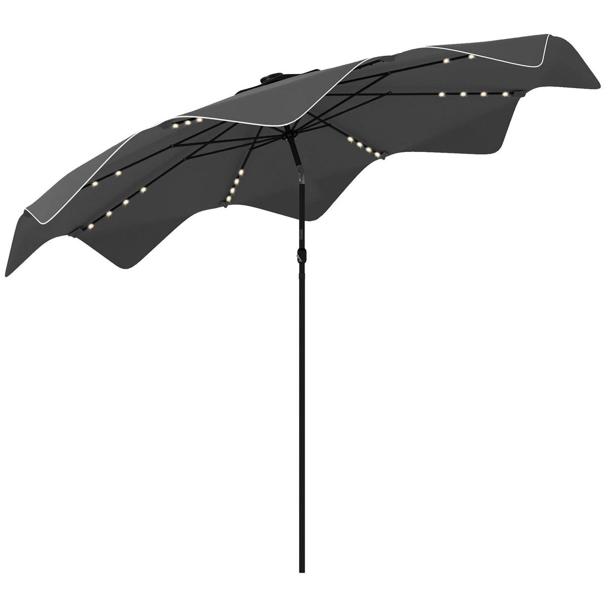 Outsunny Solar Patio Umbrella with LED and Tilt, Outdoor Market Table Umbrella Parasol with Crank, 3 x 3 (m), Dark Grey