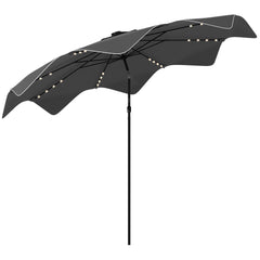 Outsunny Solar Patio Umbrella with LED and Tilt, Outdoor Market Table Umbrella Parasol with Crank, 3 x 3 (m), Dark Grey