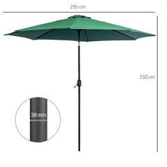 Outsunny 3(m) Tilting Parasol Garden Umbrellas, Outdoor Sun Shade with 8 Ribs, Tilt and Crank Handle for Balcony, Bench, Garden, Green