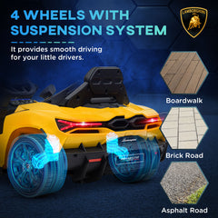 AIYAPLAY Lamborghini Revuelto Licensed 12V Ride on Car w/ Butterfly Doors, Transport Wheels, Suspension, Remote Control, Yellow