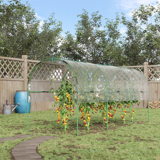 Outsunny Tunnel Tomato Greenhouse with 4 Hoops and Top Tap, Pointed Bottom and Guy Ropes, 400 x 123 x 171 cm, Clear