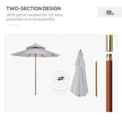 Outsunny 2.7m Elegant Wooden Frame Parasol Umbrella - Cream White