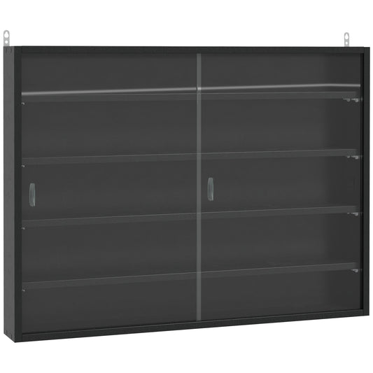 HOMCOM 5-Tier Wall Display Shelf Unit Cabinet w/ 4 Adjustable Shelves Glass Doors Home Office Ornaments 60x80cm Black