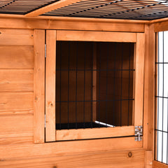 PawHut Wooden Rabbit Hutch Outdoor, Guinea Pig Hutch, Detachable Pet House Animal Cage with Openable Run & Roof Lockable Door Slide-out Tray 146 x 95 x 69cm