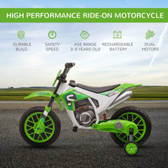 HOMCOM 12V Kids Electric Motorcycle Ride-On, with Training Wheels, for Ages 3-6 Years - Green