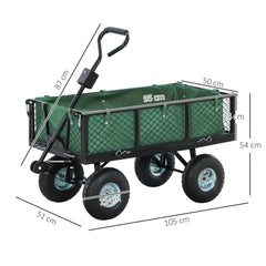 Outsunny 114L Steel Frame Garden Cart Trolley - Green