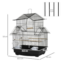 PawHut Metal Bird Cage with Plastic Swing Perch Food Container Tray Handle for Finch Canary Budgie 43.5 x 33 x 63 cm, Black