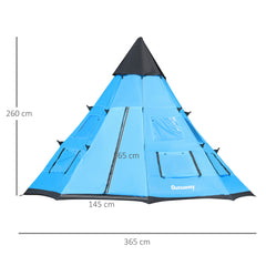 Outsunny 6 Men Tipi Tent with Carry Bag - Blue