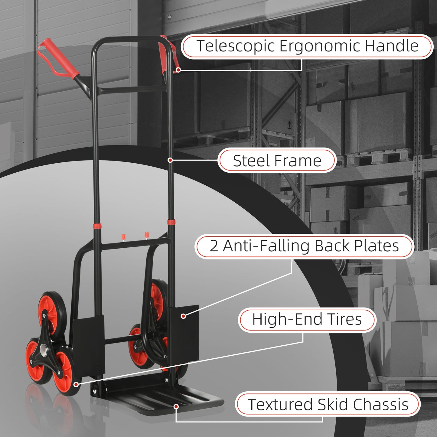 DURHAND Steel Folding Hand Truck, Heavy Duty Foldable Trolley on Wheels, Multi-Purpose Sack Truck Moving Trolley, 120kg, Red