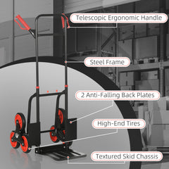 DURHAND Steel Climbing Stairs Trolley Hand Trucks 6-Wheels Foldable Load Cart 120kg, Red