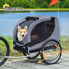 PawHut Steel Dog Bike Trailer Pet Cart Carrier for Bicycle Kit Water Resistant with Hitch Coupler Travel Grey and Black