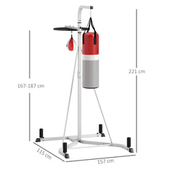 HOMCOM Freestanding Boxing Punch Bag & Speed Ball Station Hanging Frame Training Exercise Platform Home Gym Heavy Duty, White