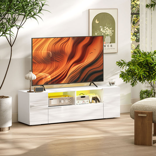 HOMCOM 16 LED Light TV Stand, with Storage - High Gloss White