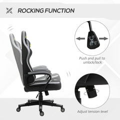 Vinsetto Gaming Chair, Computer Desk Chair with Lumbar Support, Faux Leather Racing Chair with Headrest and Swivel Wheels for Home Office, Black Grey