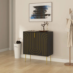 HOMCOM Art Deco Inspired Sideboard, with Adjustable Shelf - Black/Gold Tone