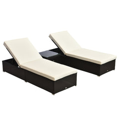 Outsunny 2-Seater Rattan Lounger Set-Deep Coffee/Cream White