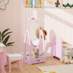 AIYAPLAY Kids Full Length Mirror, 360√Ç¬∞ Rotating Children Standing Mirror with Storage Shelf, Pink