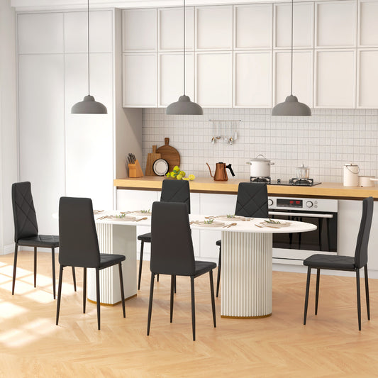 HOMCOM Set of 6 Faux Leather Dining Chairs - Black