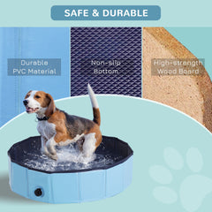 PawHut Foldable Dog Paddling Pool Pet Cat Swimming Pool Indoor/Outdoor Collapsible Summer Bathing Tub Shower Tub Puppy Washer (â80 √É‚Äî 20H cm, Blue)