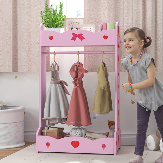 AIYAPLAY Kids Clothes Rail with 2 Storage Shelves for 3-8 Years Old, Hot Pink