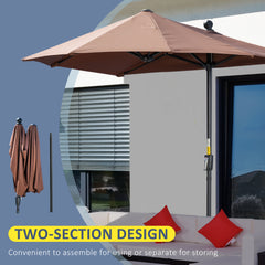 Outsunny 2m Half Parasol Market Umbrella Garden Balcony Parasol with Crank Handle, Base, Double-Sided Canopy, Coffee