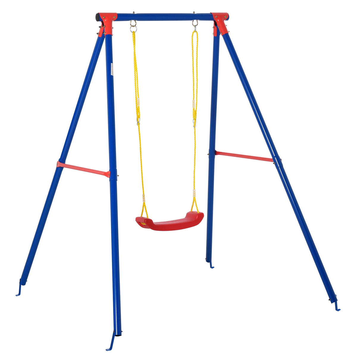 Outsunny Kids Swing Set Toddler Swing Adjustable Rope Heavy Duty A-Frame Stand Outdoor Playset for 3-8 Years Old Blue