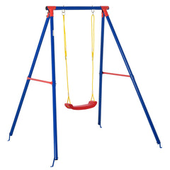 Outsunny Kids Swing Set Toddler Swing Adjustable Rope Heavy Duty A-Frame Stand Outdoor Playset for 3-8 Years Old Blue