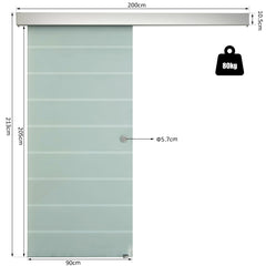 HOMCOM 90cm Sliding Glass Door Set Include Hardware Track Kit, Frosted Tempered Glass with Stripe Pattern, Round Handle