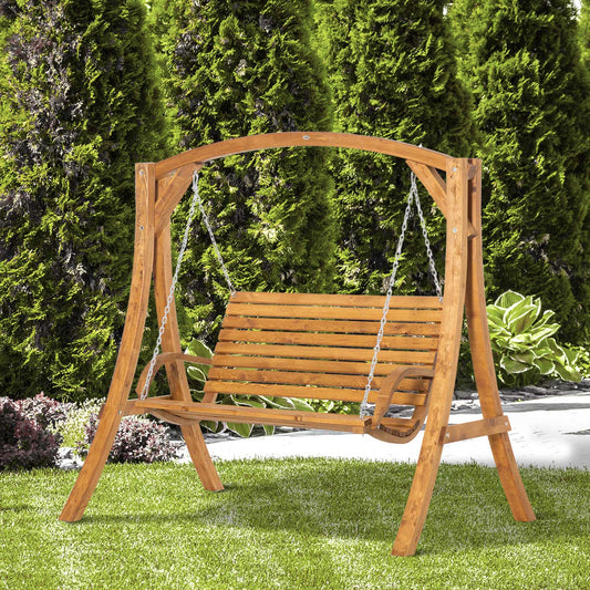 Outsunny 2 Seater Garden Swing Seat Swing Chair, Outdoor Wooden Swing Bench Seat