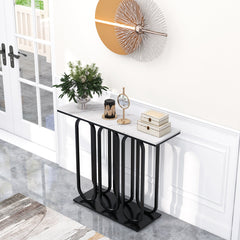 100 CM Faux Marble Entryway Table with Adjustable Foot Pads-Black