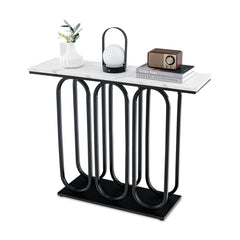 100 CM Faux Marble Entryway Table with Adjustable Foot Pads-Black