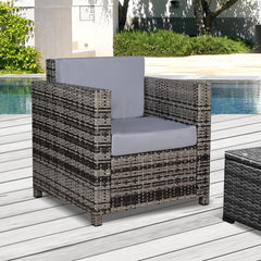 Outsunny Single Seater Rattan Chair Sofa with 10 cm Thick Padded Cushion, All-Weather PE Wicker Weave Garden Armchair with Armrests, Grey