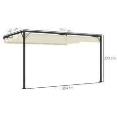 Outsunny 4 x 3(m) Outdoor Pergola Retractable Canopy Wall Mounted Gazebo Patio Shelter Sun Shade, Cream White