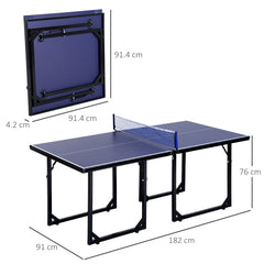 HOMCOM 6ft 182cm Mini Table Tennis Table Folding Ping Pong Table with Net Multi-Use Table for Indoor Outdoor Game, Blue